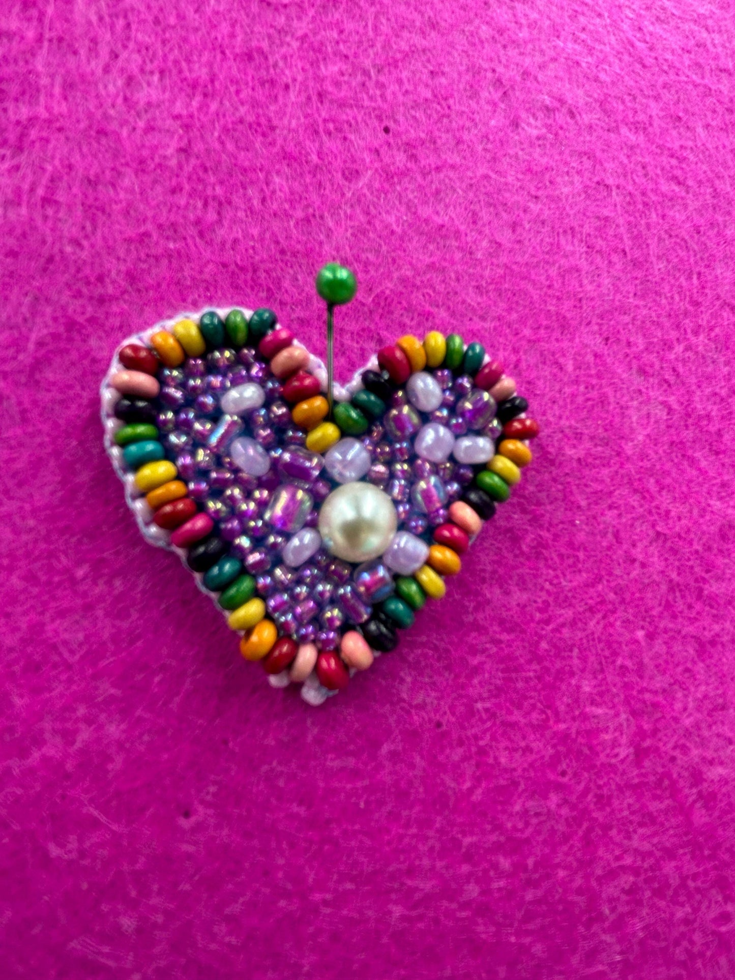 Heart Patch Beaded | Embroidered Applique | Seed Beads & Pearl on Felt | Handmade