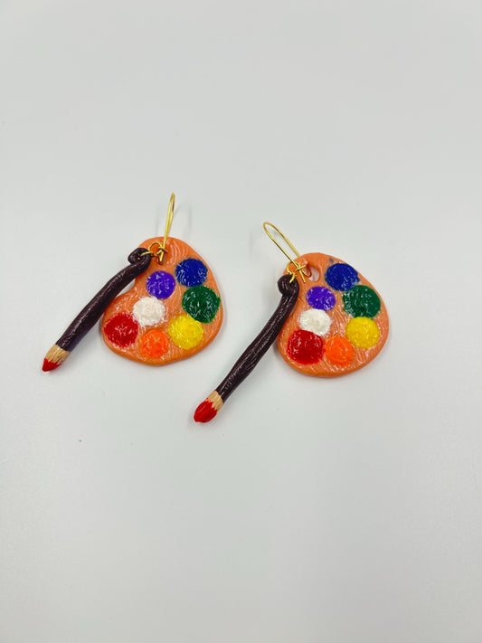 Artist’s Palette Earrings – Polymer Clay Handmade Paint Palette Jewelry