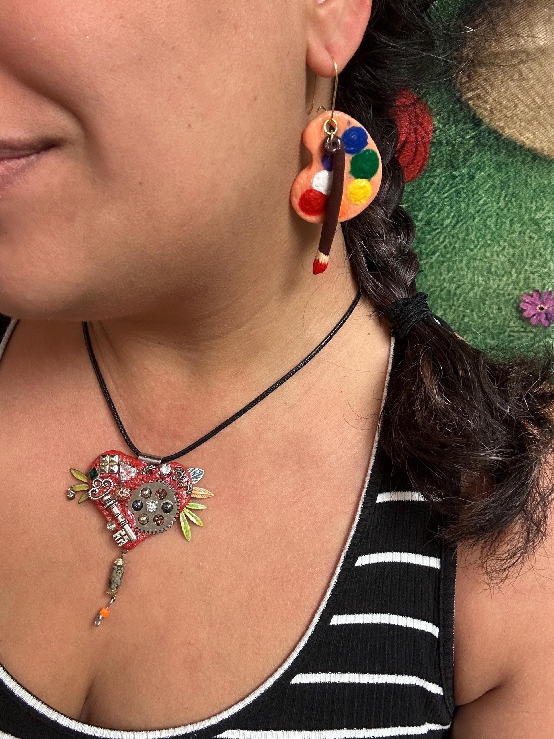 Artist’s Palette Earrings – Polymer Clay Handmade Paint Palette Jewelry