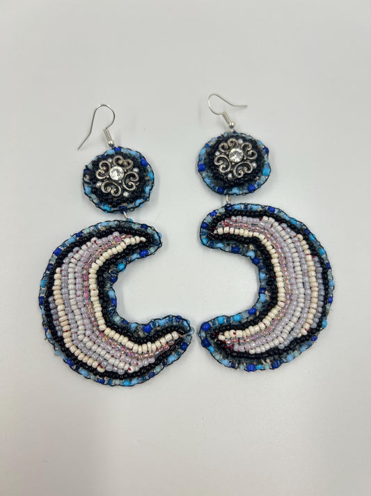 Bead Embroidered Moon Earrings | Upcycled Boho Crescent Jewelry