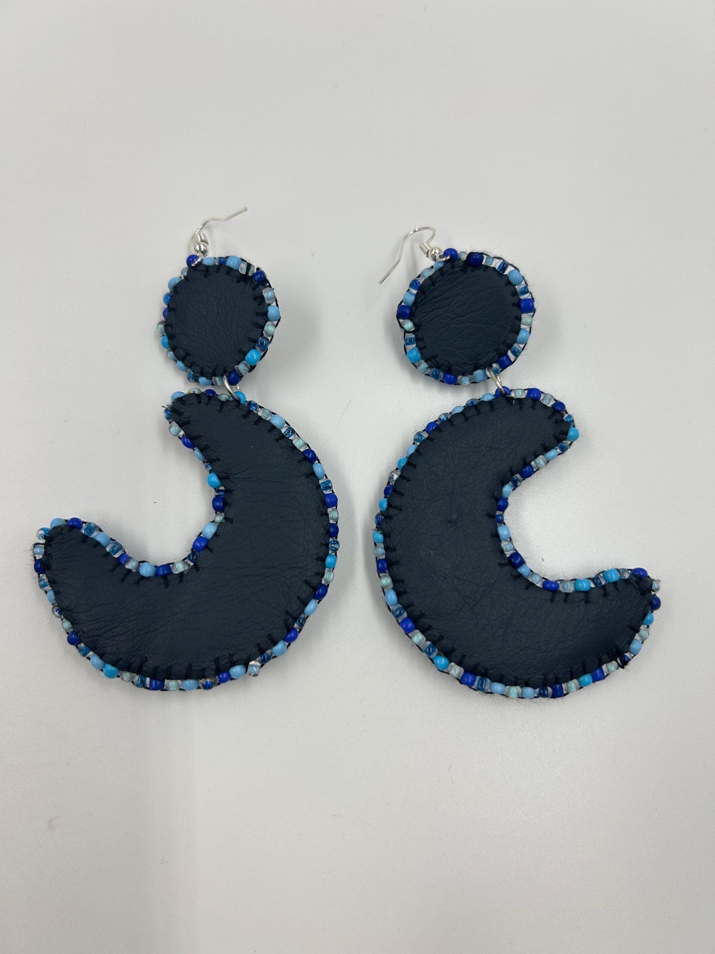 Bead Embroidered Moon Earrings | Upcycled Boho Crescent Jewelry