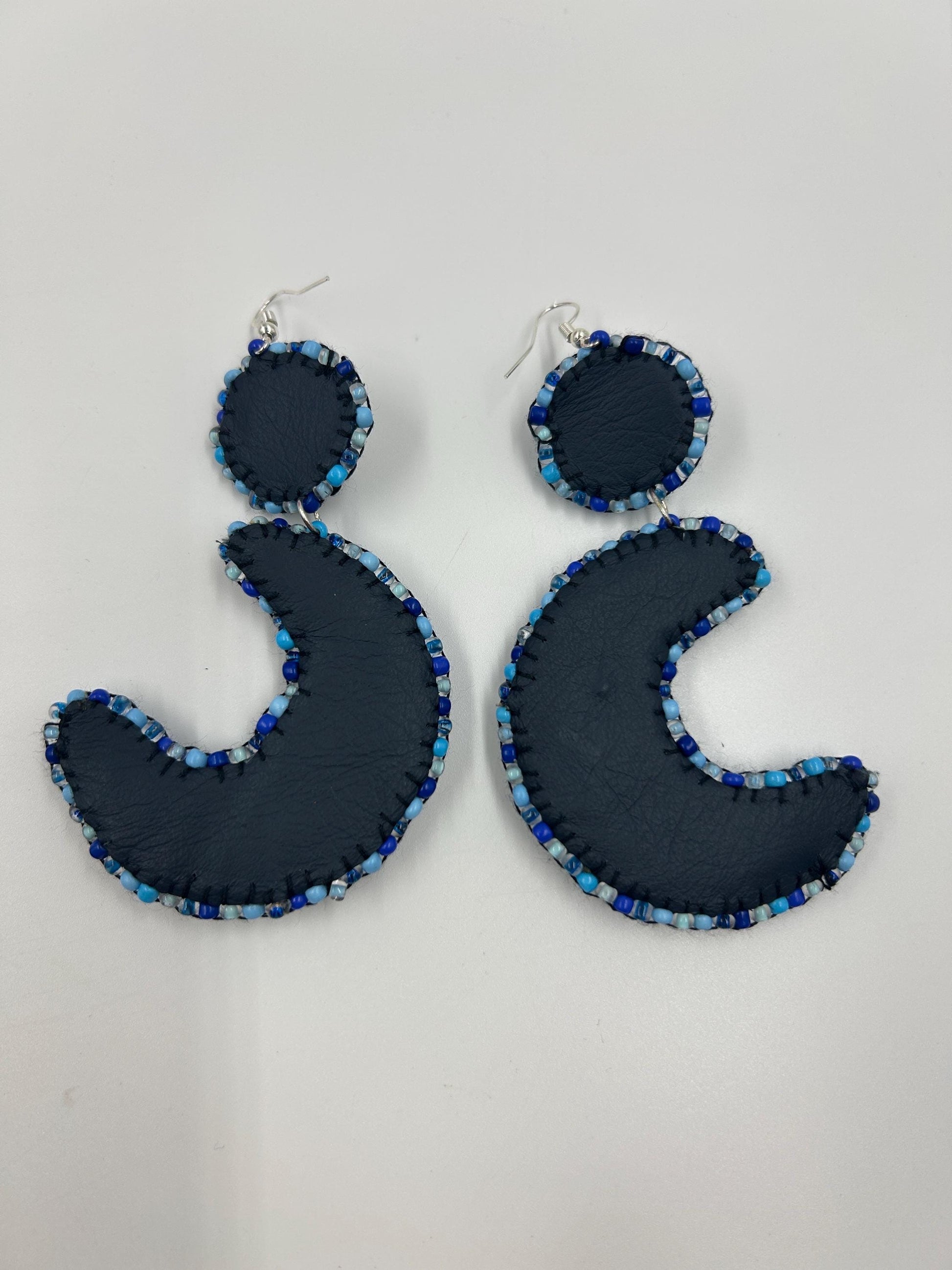 Bead Embroidered Moon Earrings | Upcycled Boho Crescent Jewelry