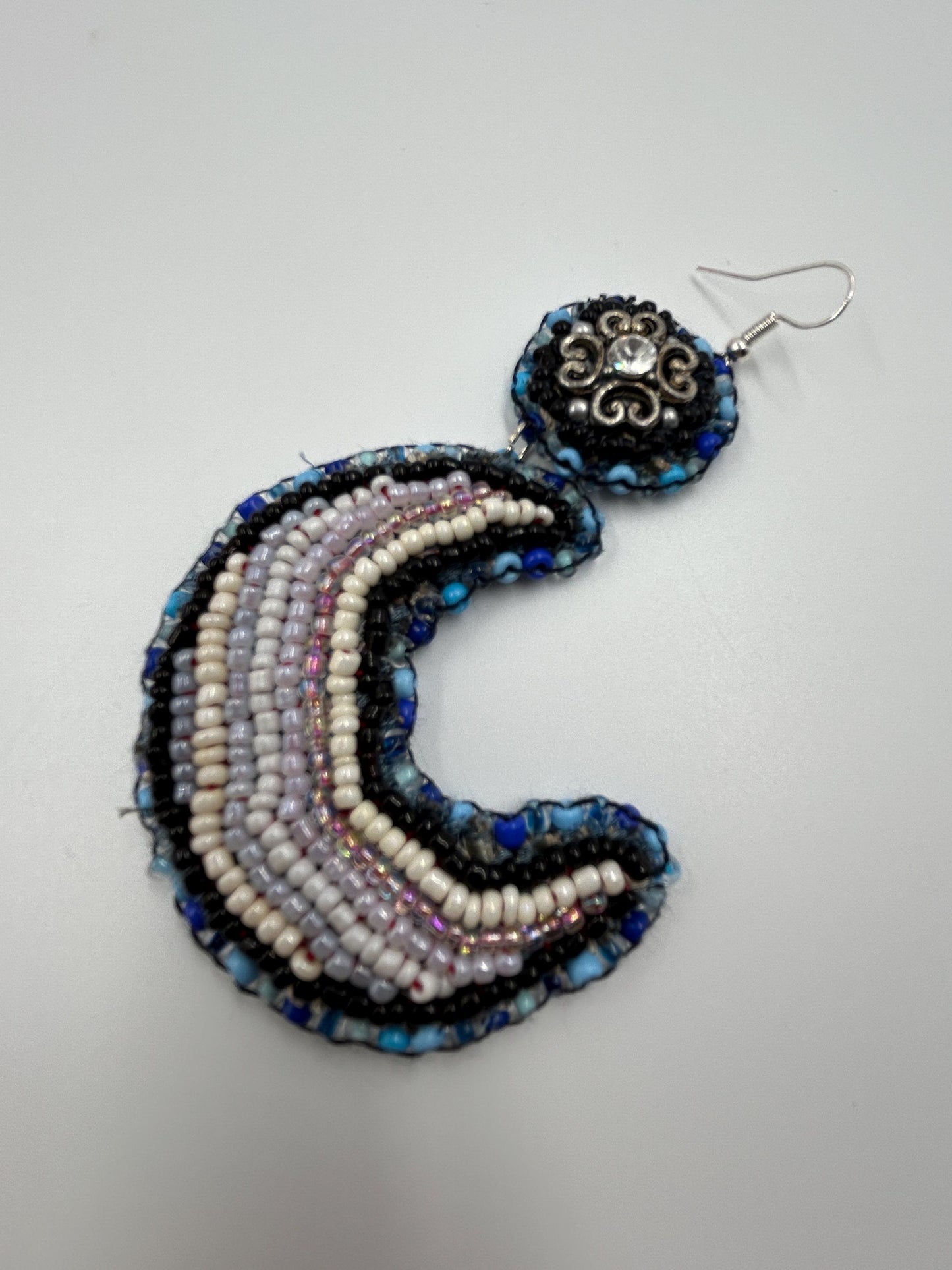 Bead Embroidered Moon Earrings | Upcycled Boho Crescent Jewelry