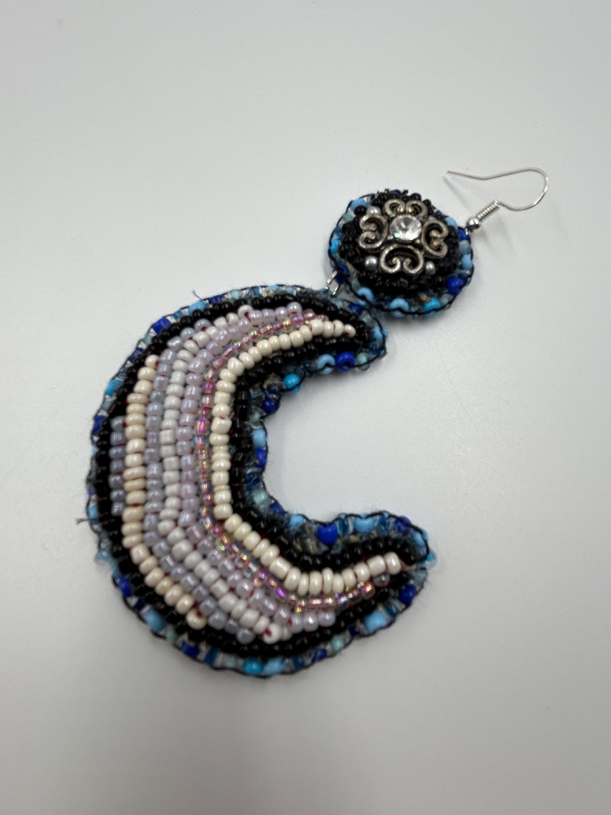 Bead Embroidered Moon Earrings | Upcycled Boho Crescent Jewelry