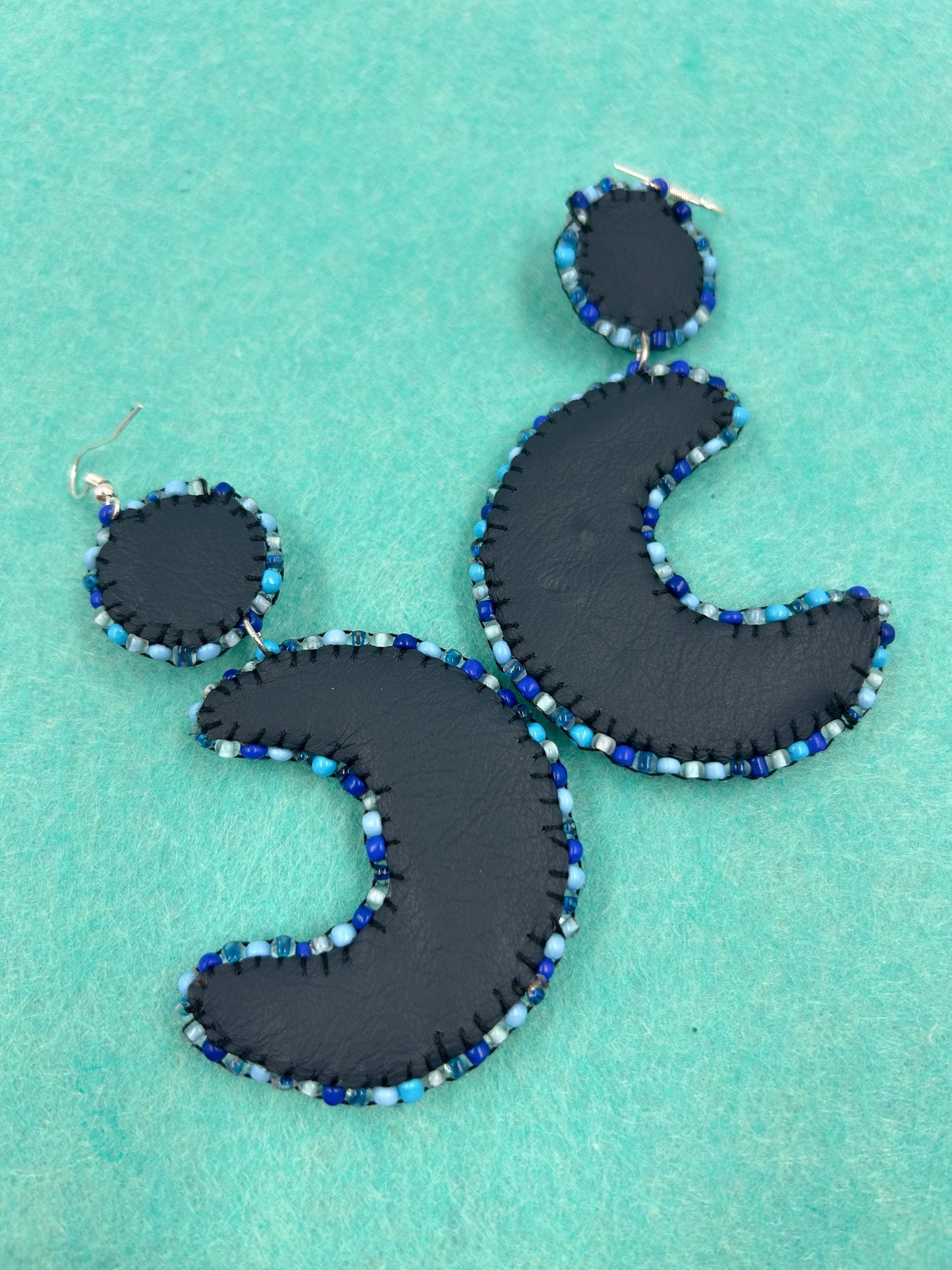 Bead Embroidered Moon Earrings | Upcycled Boho Crescent Jewelry