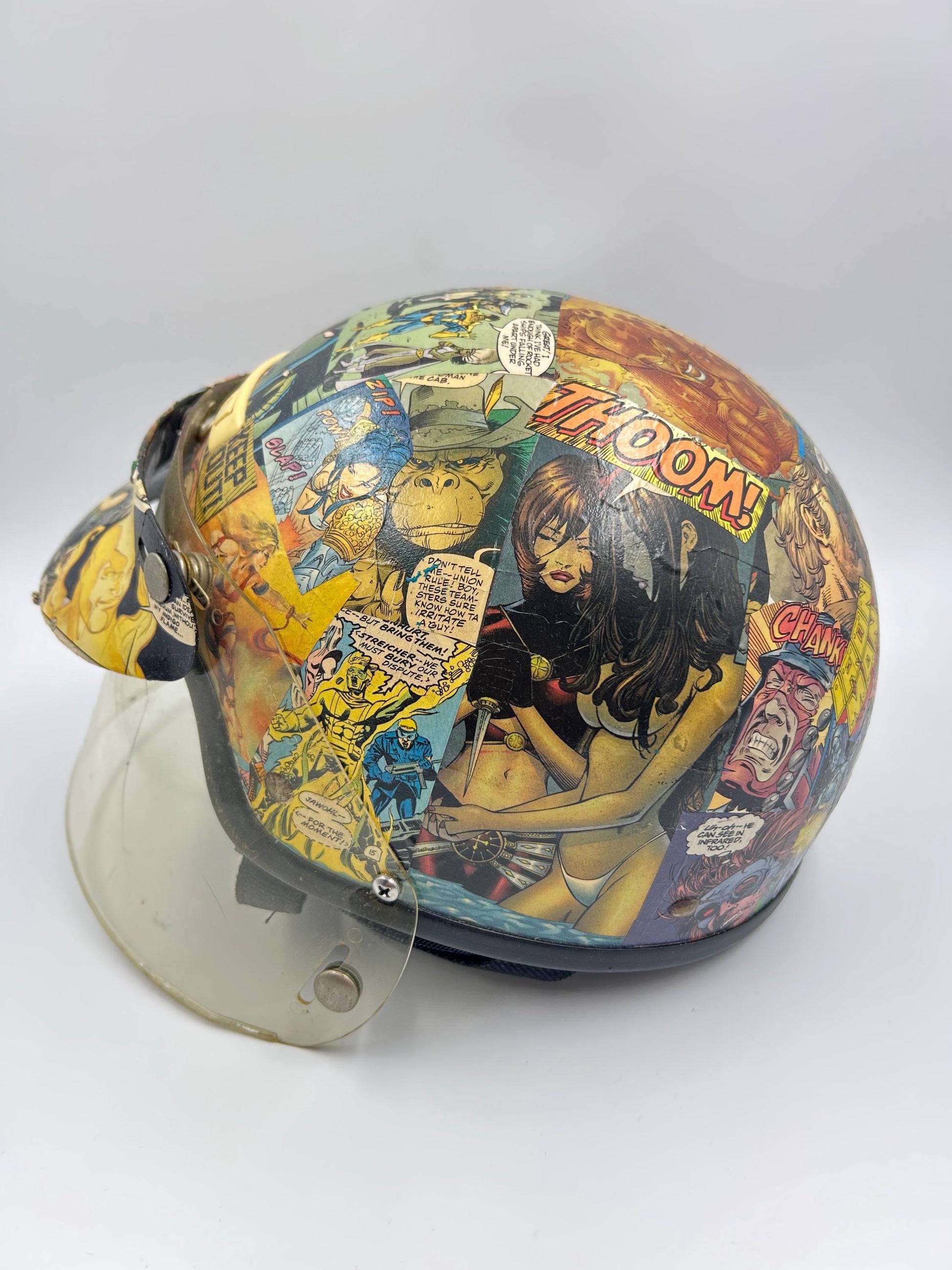 Decoupaged Comic Book Helmet | Upcycled Vintage Art