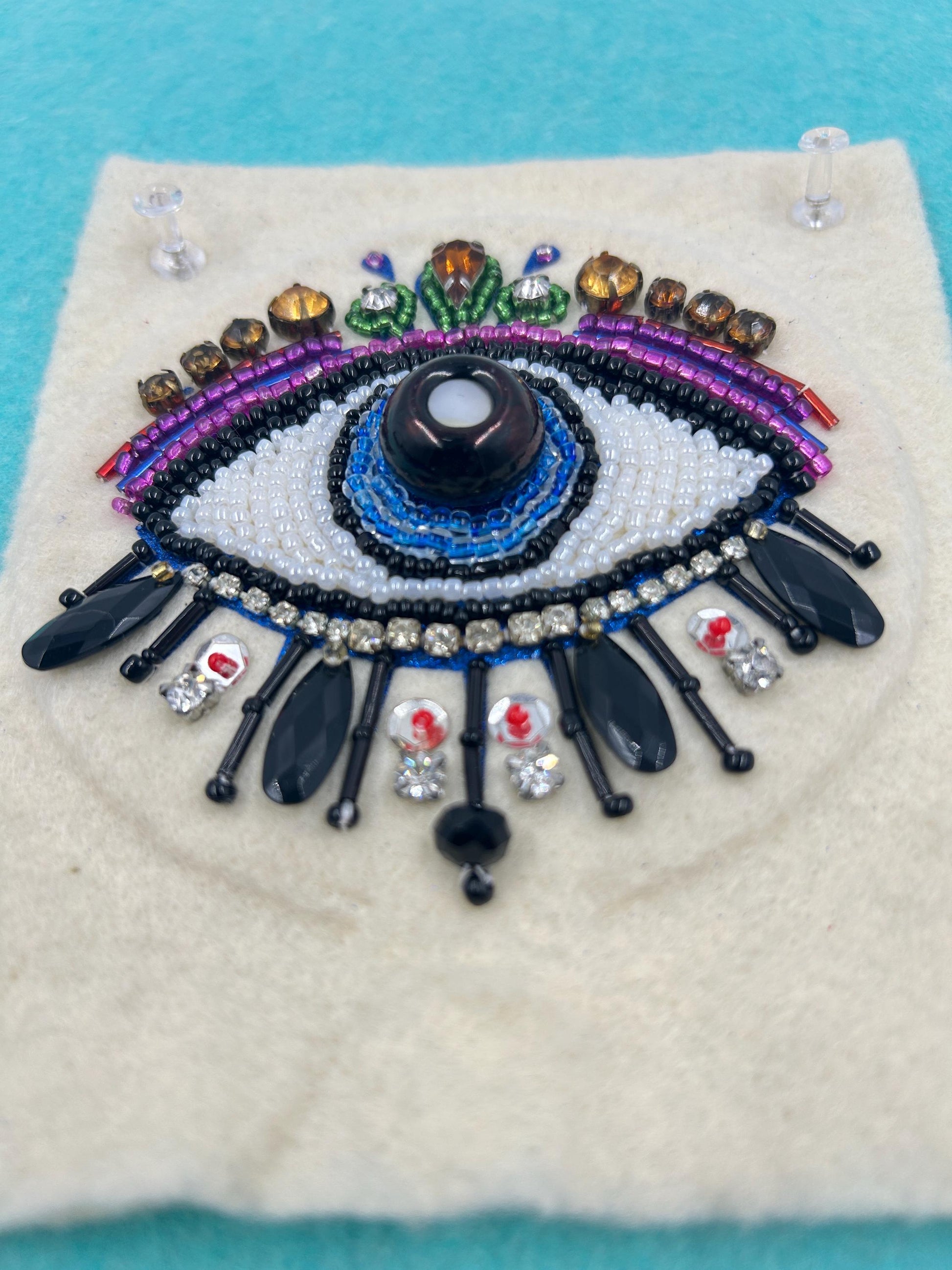 Handmade Evil Eye Beaded Patch | Upcycled Sew-On Applique