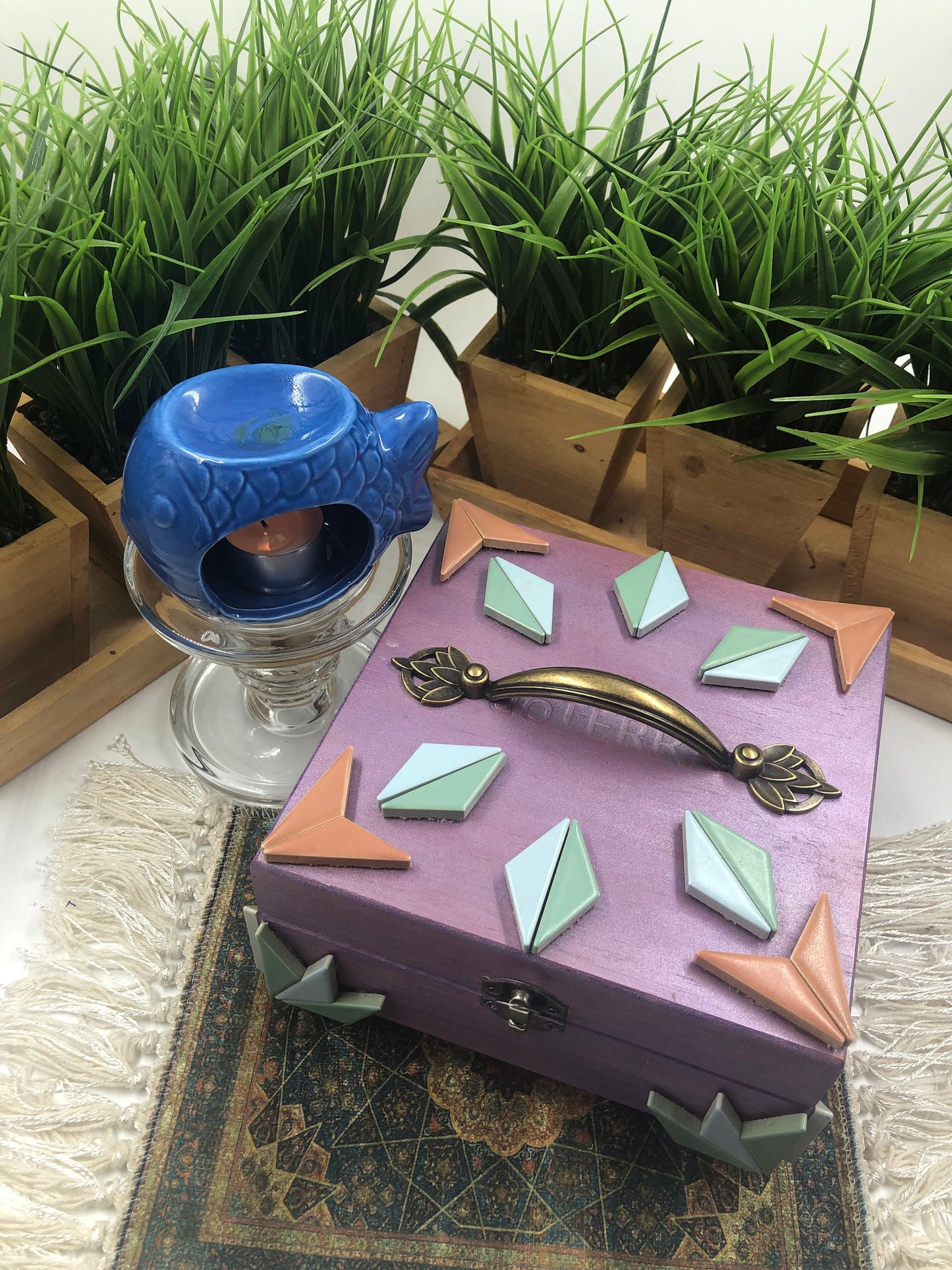 Handmade Purple Essential Oil Storage Box | Wooden Aromatherapy Organizer