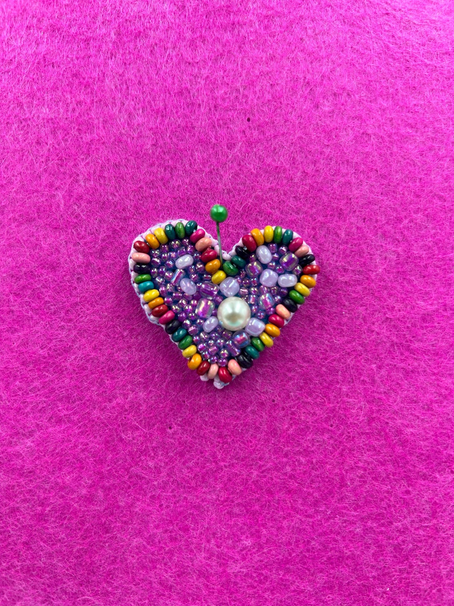 Heart Patch Beaded  | Embroidered Applique | Seed Beads & Pearl on Felt | Handmade