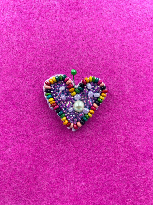 Heart Patch Beaded  | Embroidered Applique | Seed Beads & Pearl on Felt | Handmade