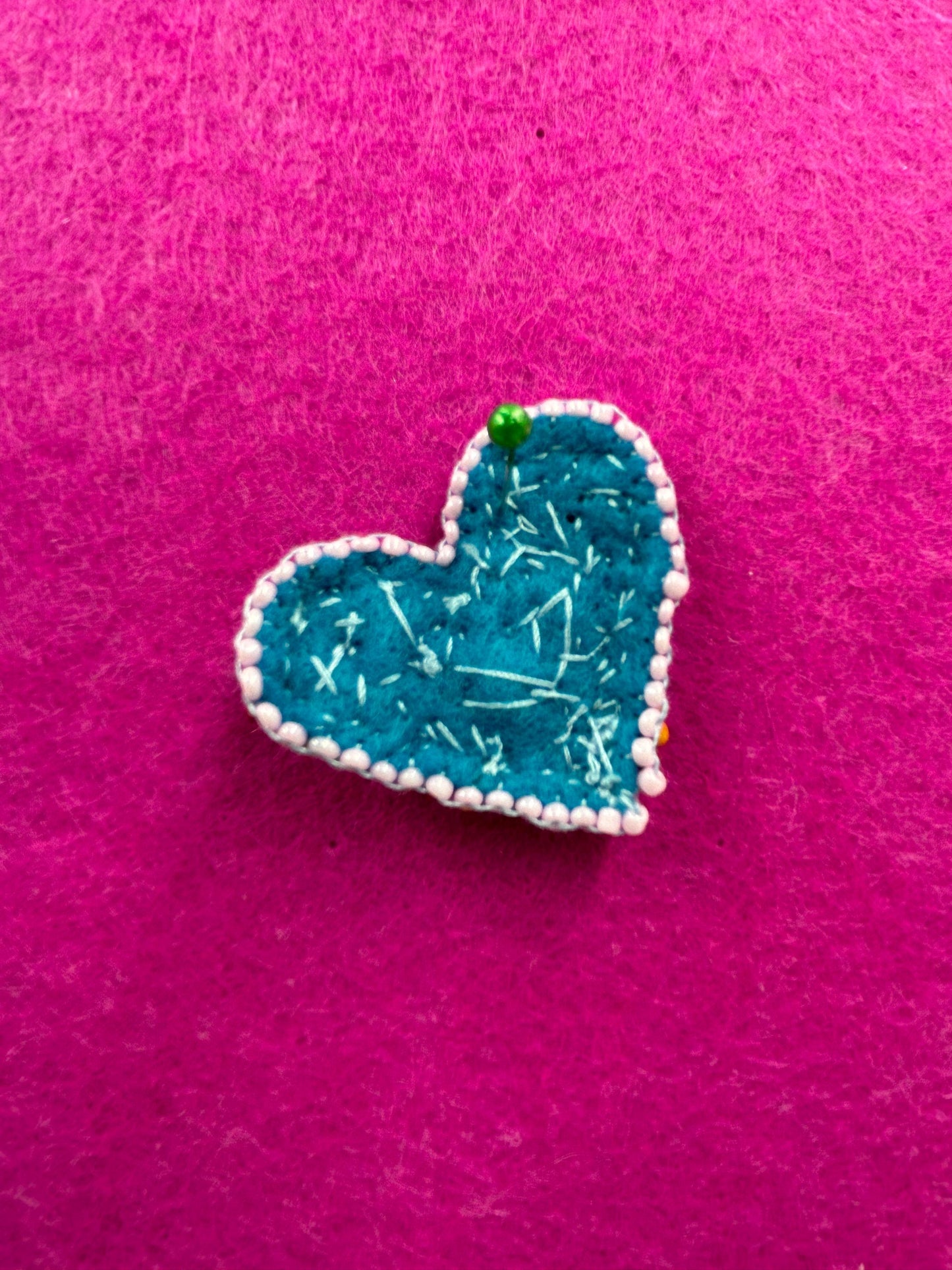 Heart Patch Beaded  | Embroidered Applique | Seed Beads & Pearl on Felt | Handmade