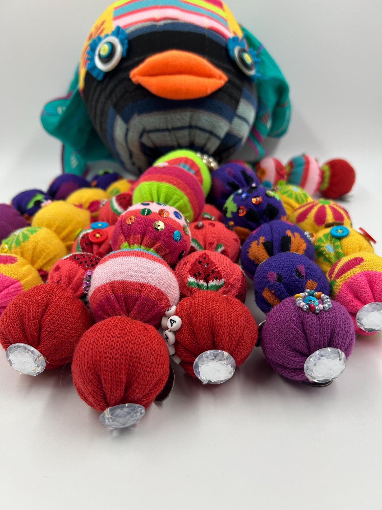 Lady Lola Socktopus | Handmade Octopus Plush | Bead Embroidered & Upcycled Sock Art