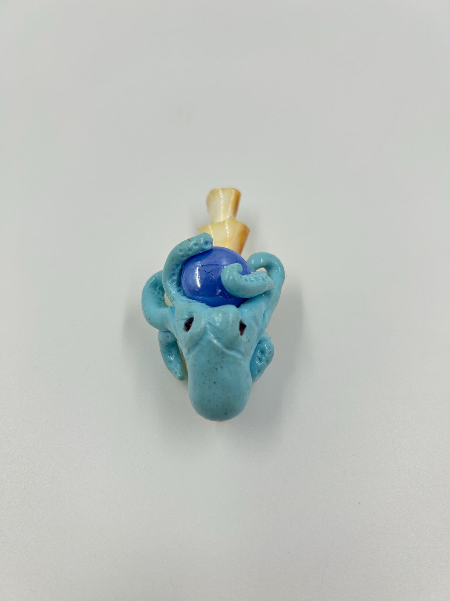 Octopus Sculpture – Handmade polymer clay octopus on seashell holding orb. Whimsical ocean art décor & sea lover gift.