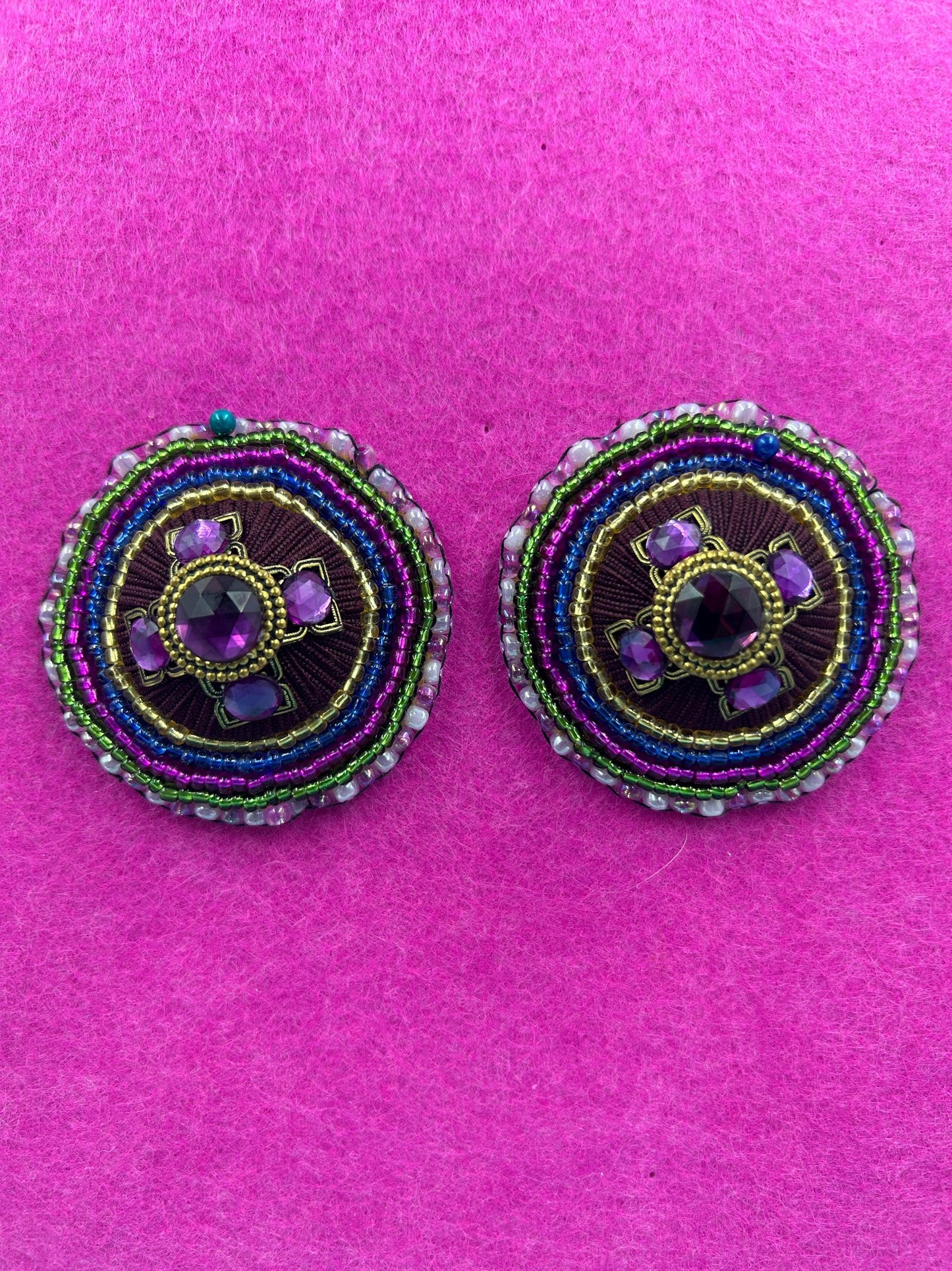Round Patches Bead Embroidered | Upcycled Jewelry & Seed Beads | Velvet Backing