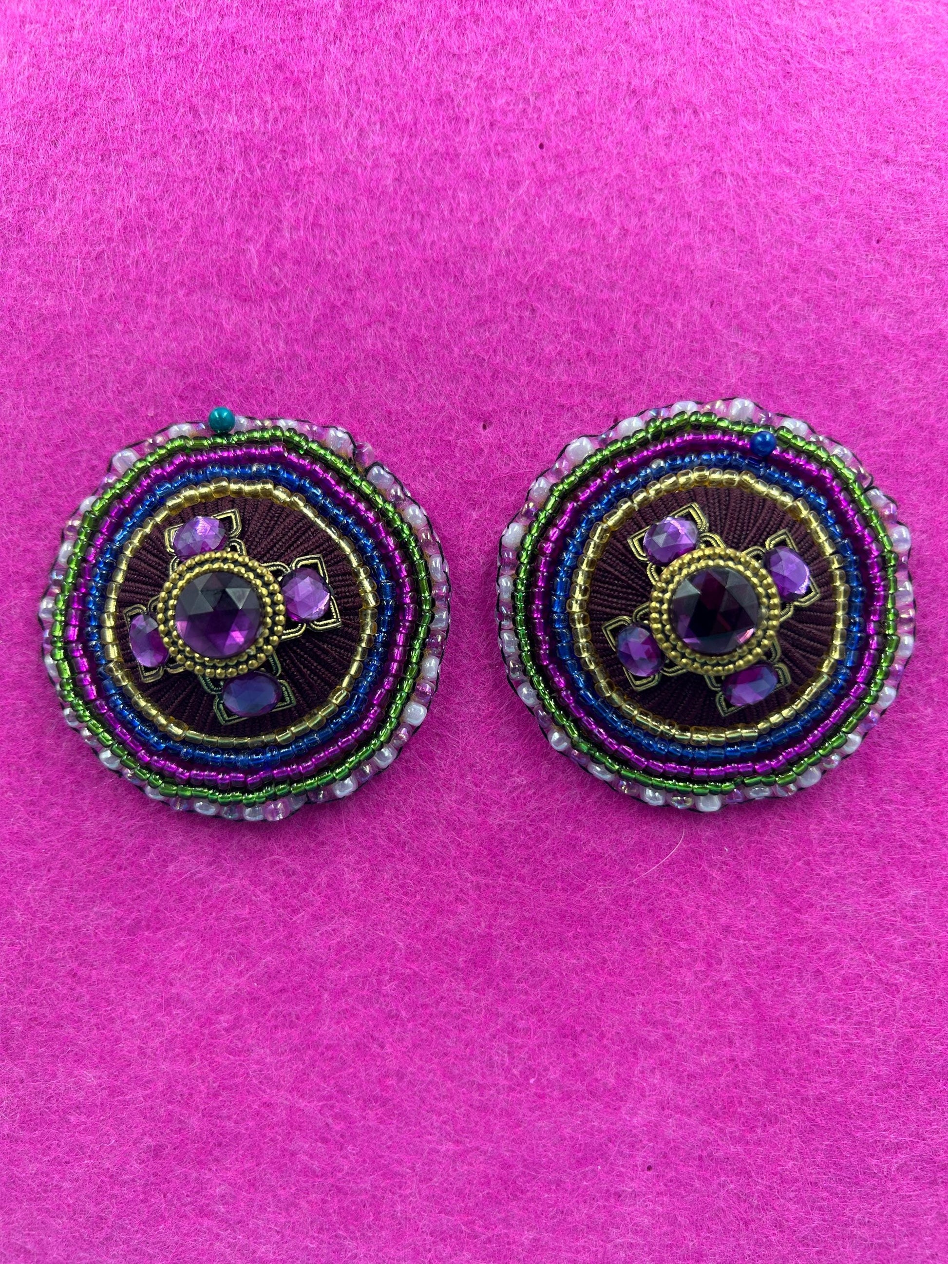 Round Patches Bead Embroidered | Upcycled Jewelry & Seed Beads | Velvet Backing