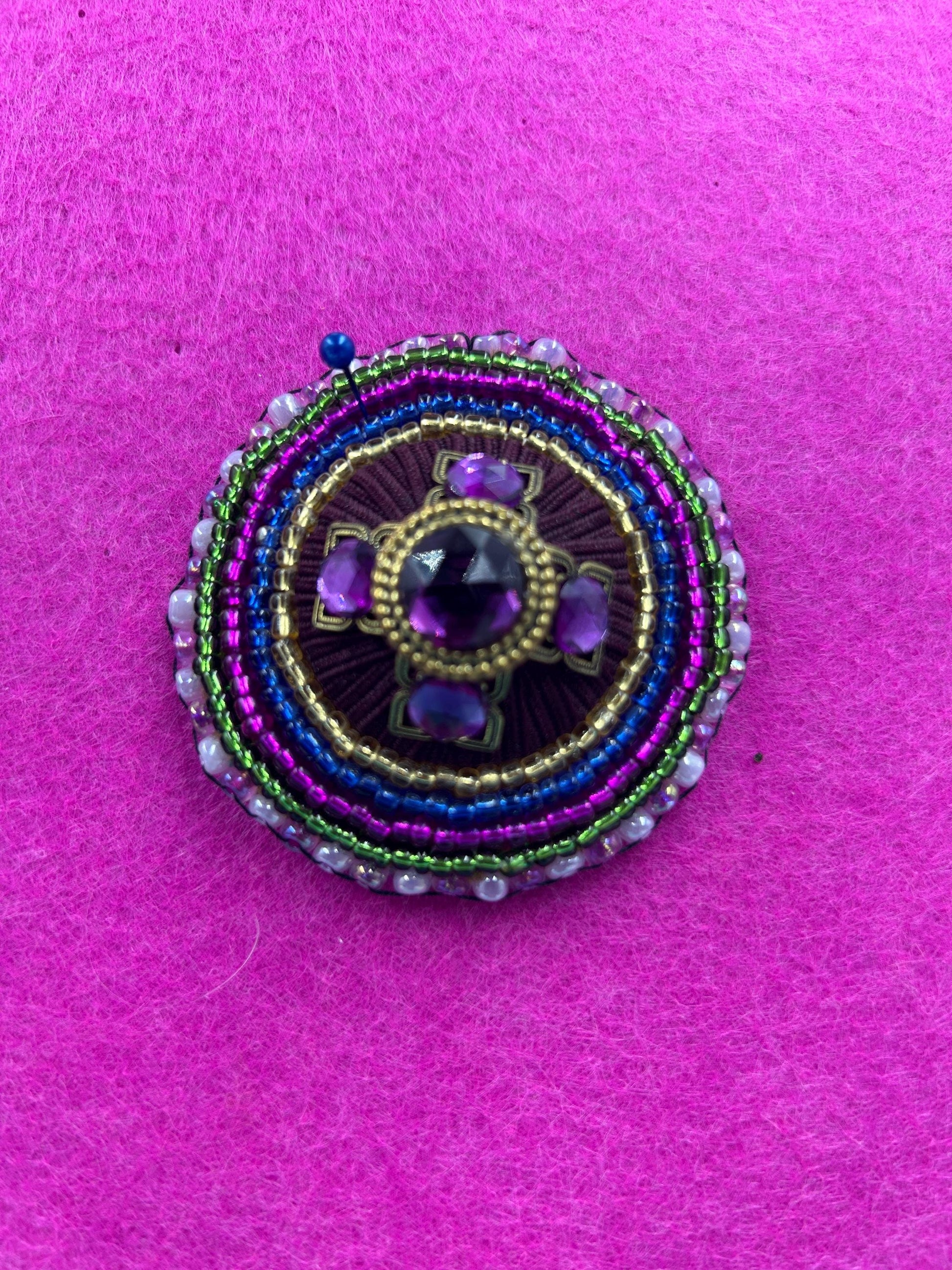 Round Patches Bead Embroidered | Upcycled Jewelry & Seed Beads | Velvet Backing
