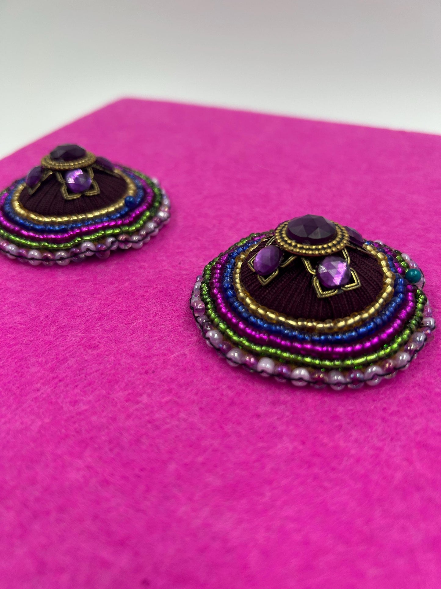 Round Patches Bead Embroidered | Upcycled Jewelry & Seed Beads | Velvet Backing