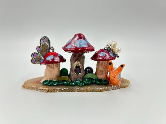 The Enchanted Grove Incense Holder — Handcrafted Fairy Mushroom Sculpture