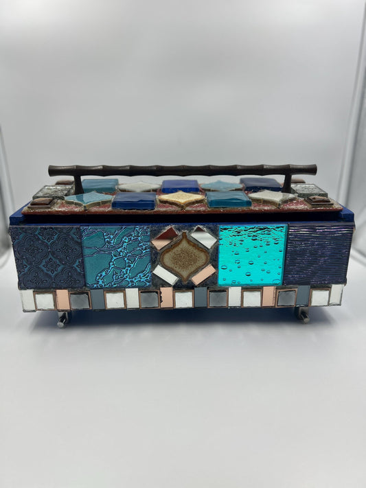 Upcycled Wine Box Keepsake Chest | Stained Glass Mosaic Decor