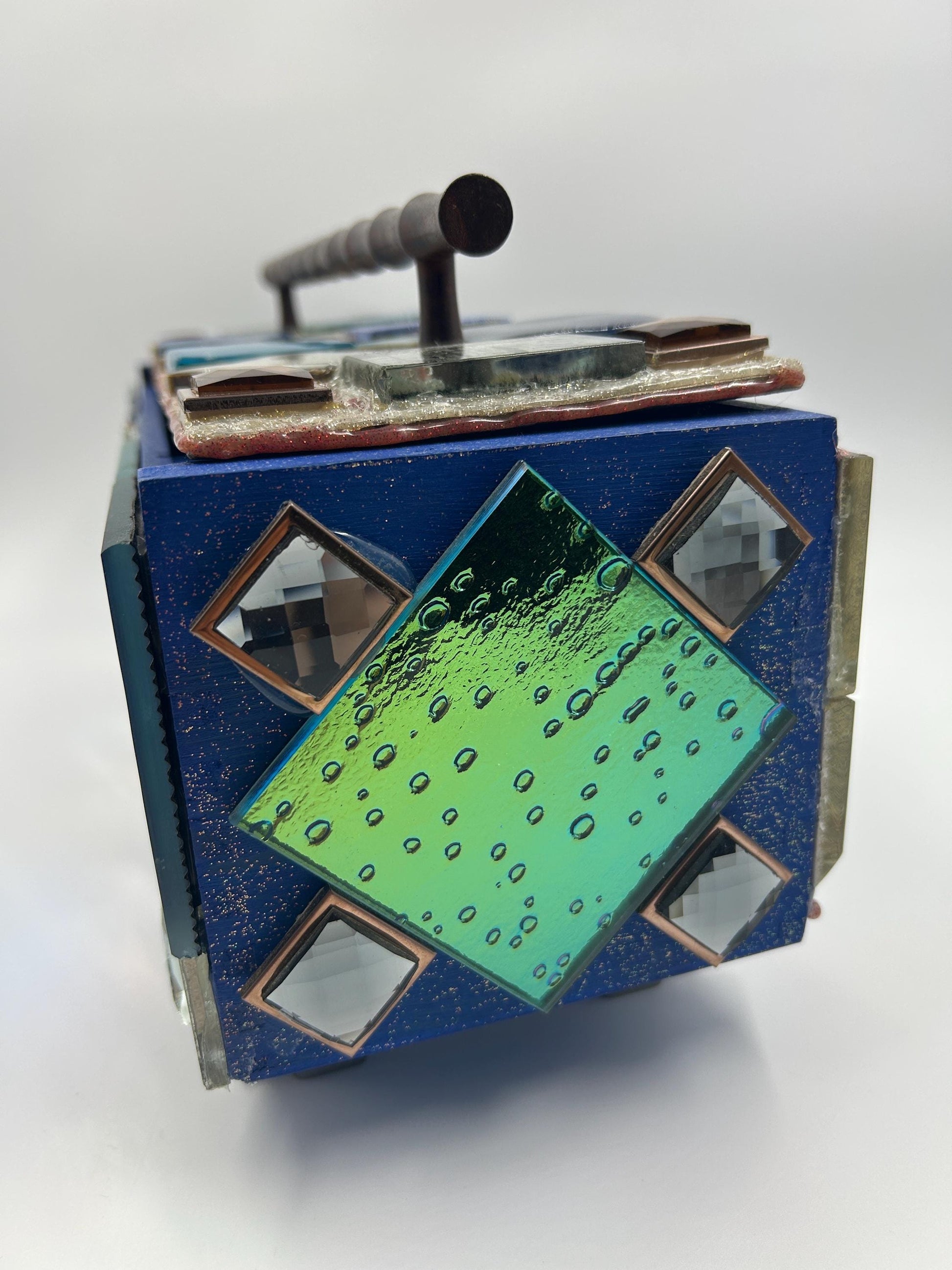 Upcycled Wine Box Keepsake Chest | Stained Glass Mosaic Decor