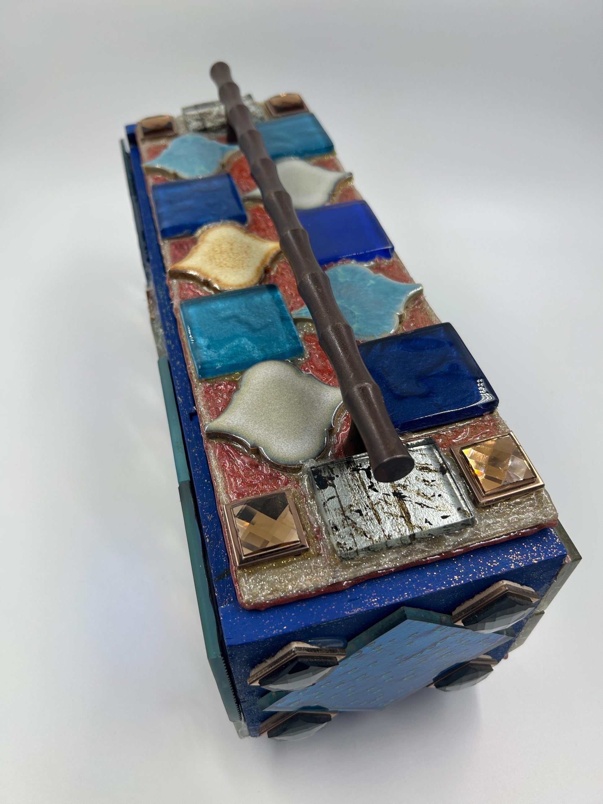 Upcycled Wine Box Keepsake Chest | Stained Glass Mosaic Decor