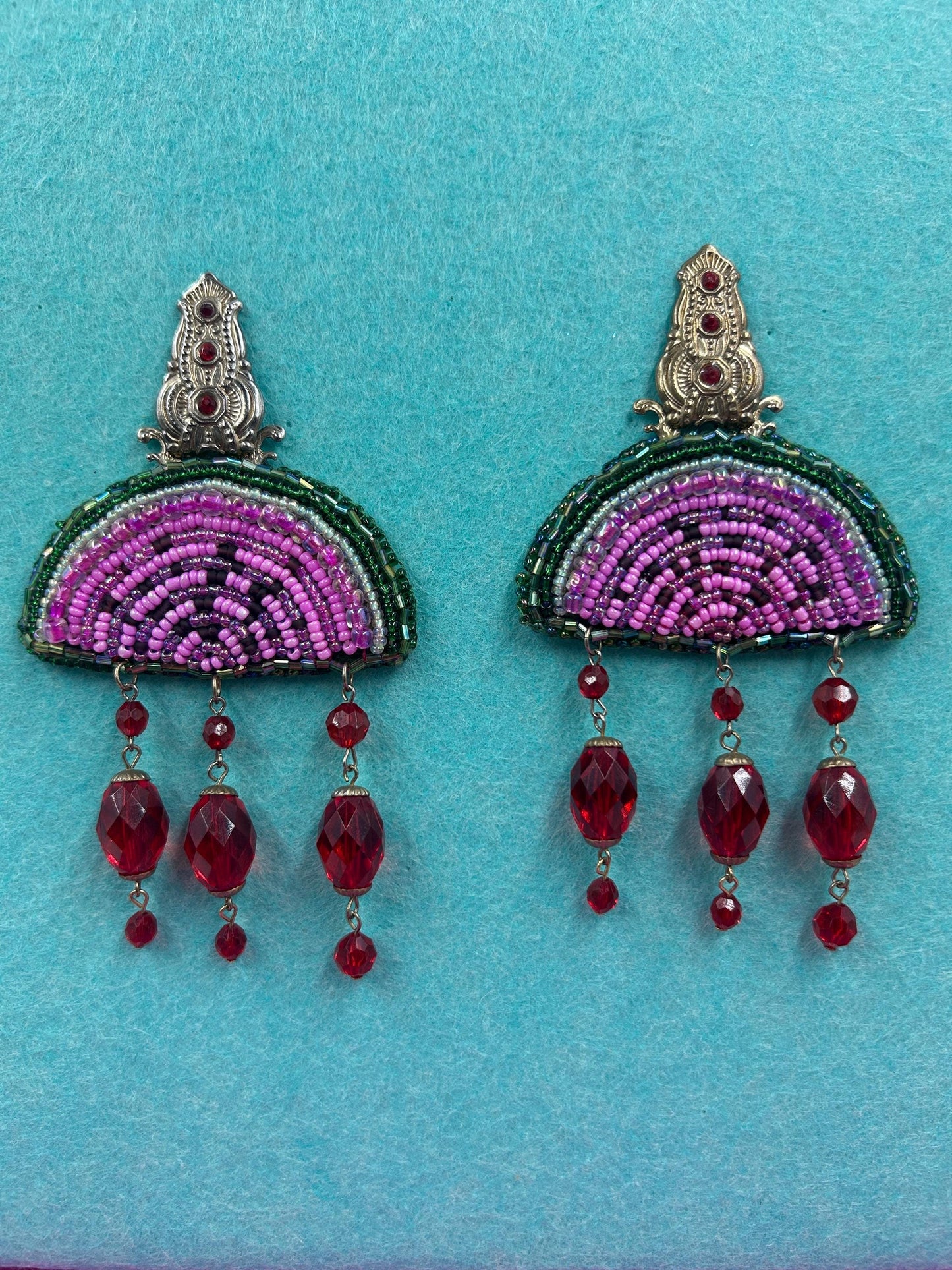 Watermelon Beaded Earrings | Upcycled Boho Dangle Earrings