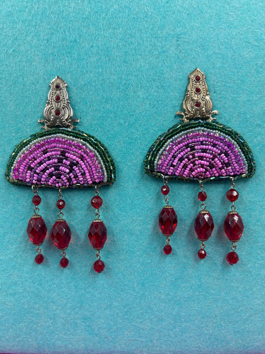 Watermelon Beaded Earrings | Upcycled Boho Dangle Earrings