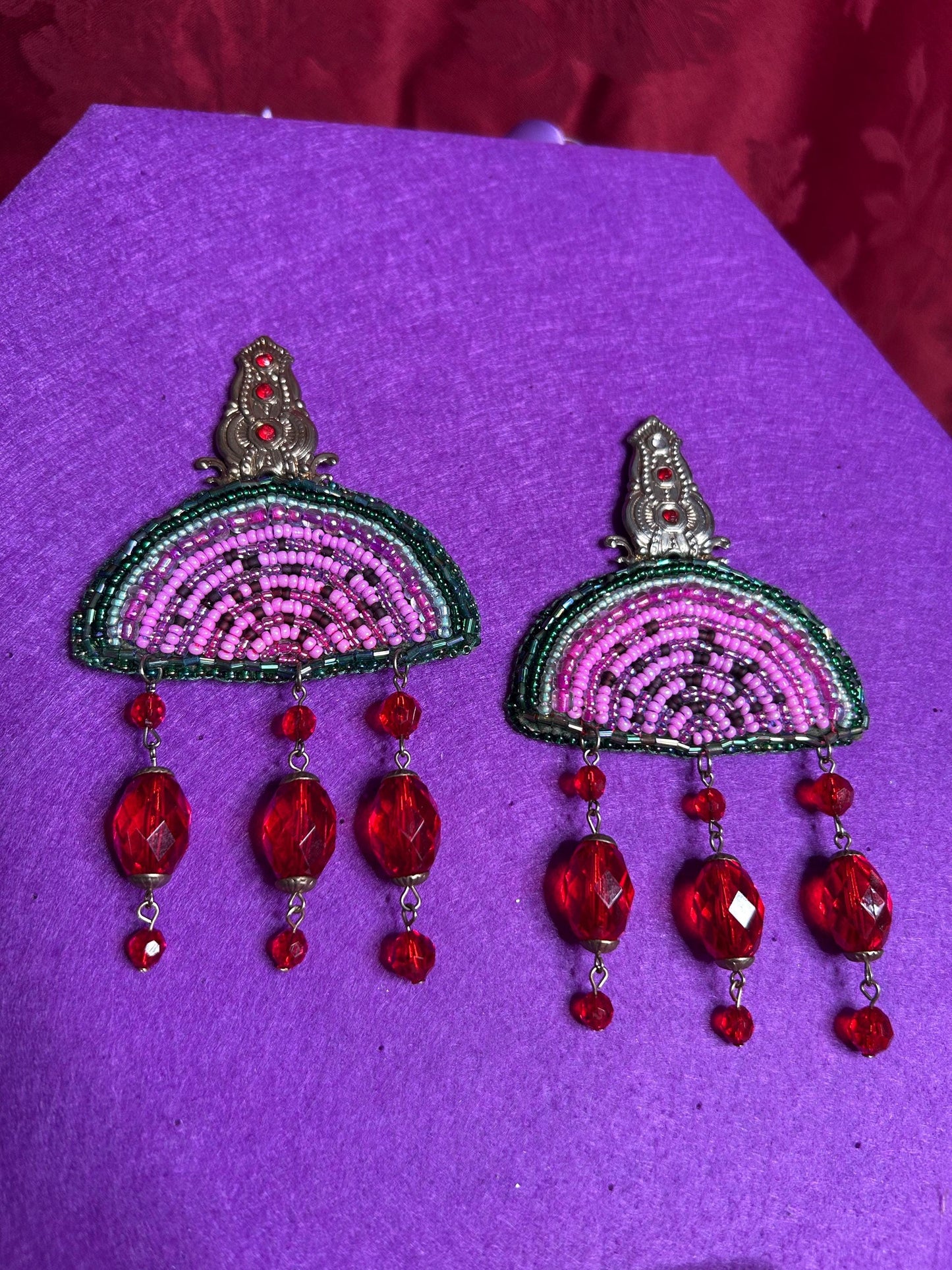Watermelon Beaded Earrings | Upcycled Boho Dangle Earrings