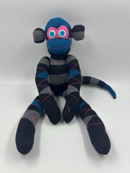 Striped Sock Monkey Plush, Upcycled Handmade Stuffed Toy