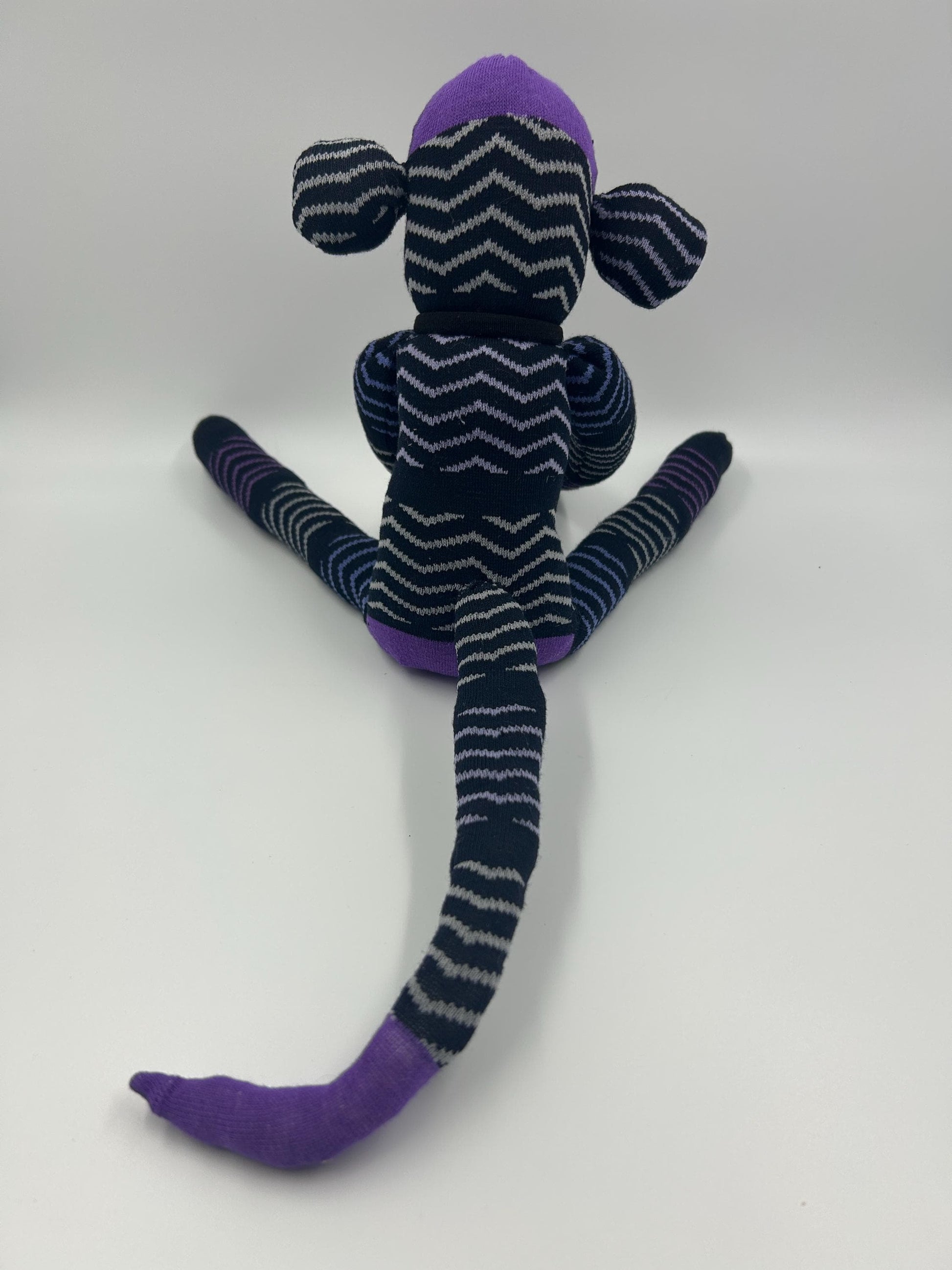 Purple & Black Striped Sock Monkey - Handmade Upcycled Stuffed Toy, One of a Kind Gift